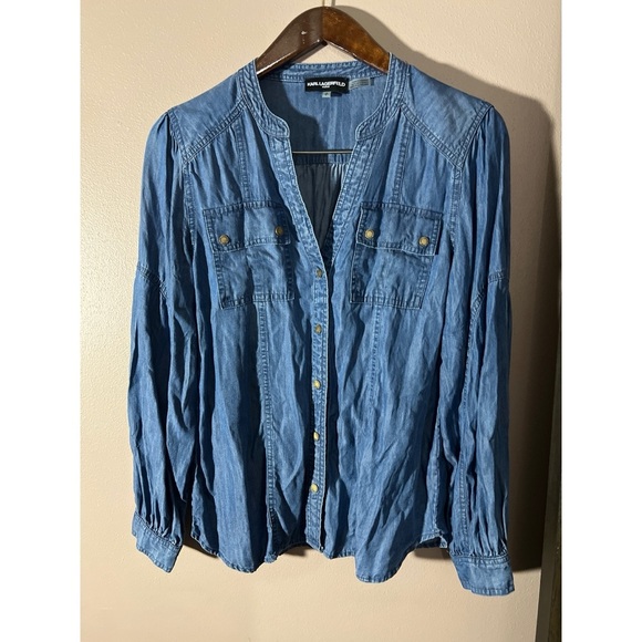 Karl lagerfield Blue Denim Button-Up Shirt - Picture 1 of 3